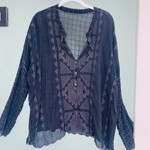 Johnny Was dark blue tunic top